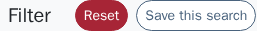 The Filter panel header showing the Reset button and the Save this search button